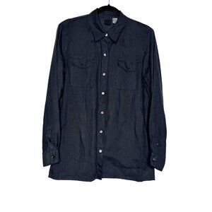 Lino by Chico's Black 100% Linen Casual Minimalist Vacation Button-down Shirt s